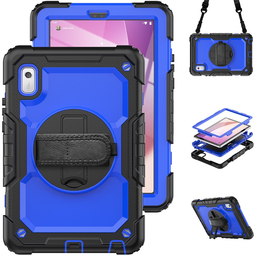Kickstand Tablet Case for Lenovo Tab M9 / K9 9" TB310 2023 Hand Strap Silicone+PC Tablet Cover with Shoulder Strap PET Screen Film - Black+Dark Blue PC