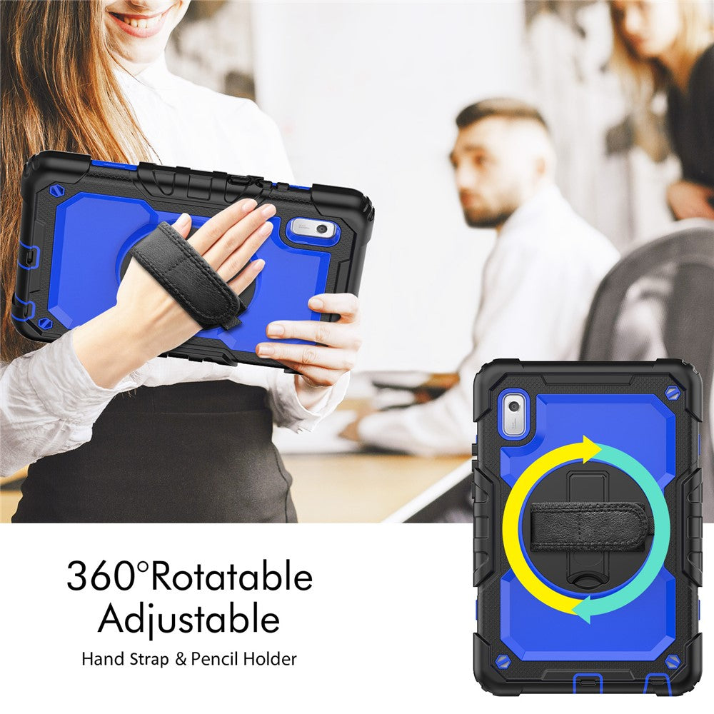 Kickstand Tablet Case for Lenovo Tab M9 / K9 9" TB310 2023 Hand Strap Silicone+PC Tablet Cover with Shoulder Strap PET Screen Film - Black+Dark Blue PC