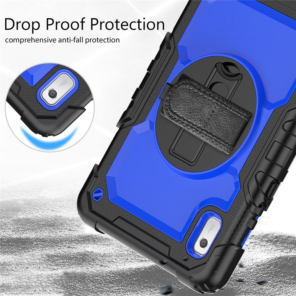 Kickstand Tablet Case for Lenovo Tab M9 / K9 9" TB310 2023 Hand Strap Silicone+PC Tablet Cover with Shoulder Strap PET Screen Film - Black+Dark Blue PC