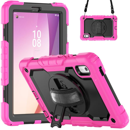 Kickstand Tablet Case for Lenovo Tab M9 / K9 9" TB310 2023 Hand Strap Silicone+PC Tablet Cover with Shoulder Strap PET Screen Film - Rose