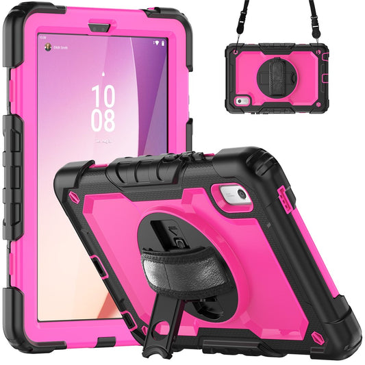 Kickstand Tablet Case for Lenovo Tab M9 / K9 9" TB310 2023 Hand Strap Silicone+PC Tablet Cover with Shoulder Strap PET Screen Film - Black+Rose PC