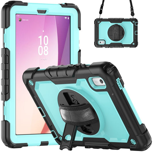 Kickstand Tablet Case for Lenovo Tab M9 / K9 9" TB310 2023 Hand Strap Silicone+PC Tablet Cover with Shoulder Strap PET Screen Film - Black+Baby Blue PC