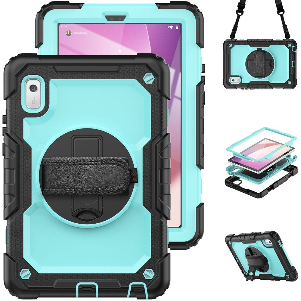 Kickstand Tablet Case for Lenovo Tab M9 / K9 9" TB310 2023 Hand Strap Silicone+PC Tablet Cover with Shoulder Strap PET Screen Film - Black+Baby Blue PC