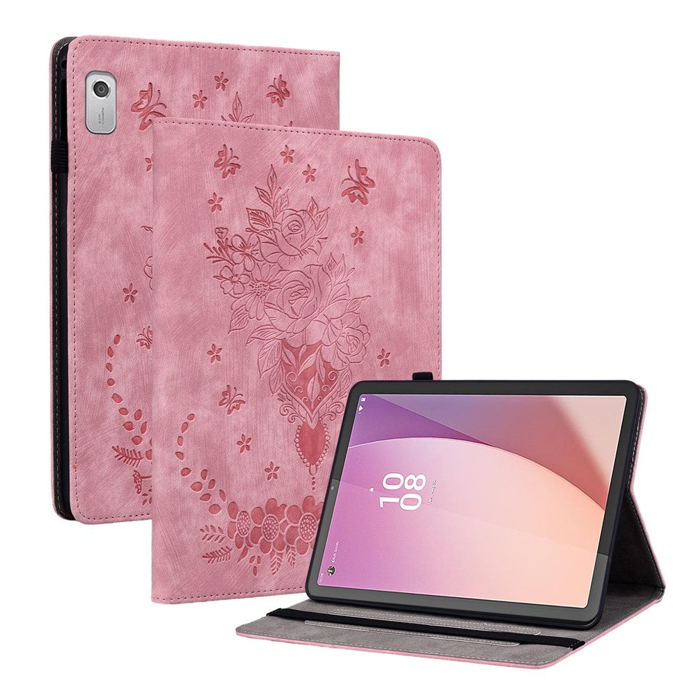 For Lenovo Tab M9 Stand Card Slots Tablet Case Imprinted PU Leather Protective Cover - Pink