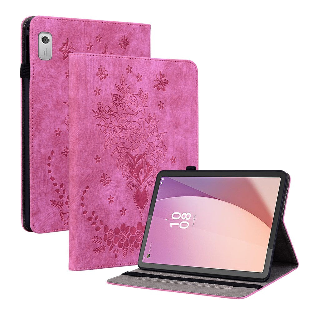For Lenovo Tab M9 Stand Card Slots Tablet Case Imprinted PU Leather Protective Cover - Rose
