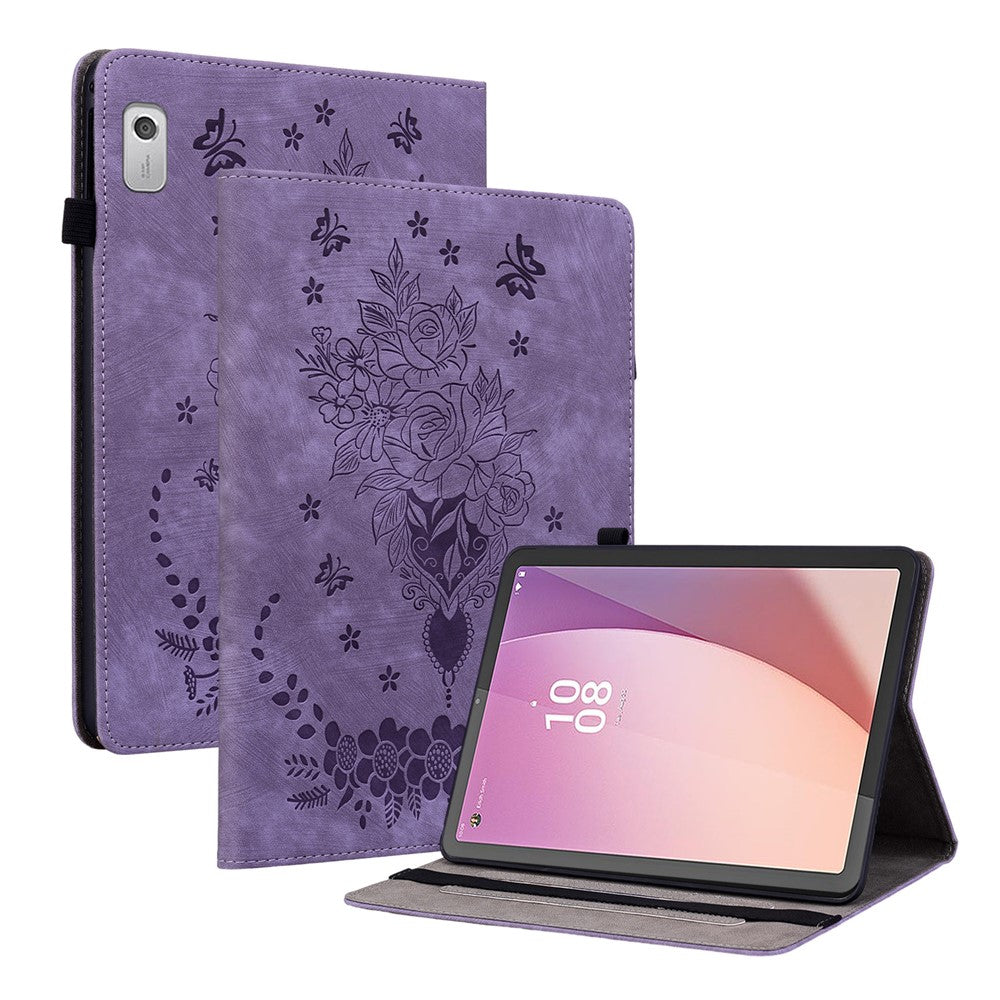 For Lenovo Tab M9 Stand Card Slots Tablet Case Imprinted PU Leather Protective Cover - Purple