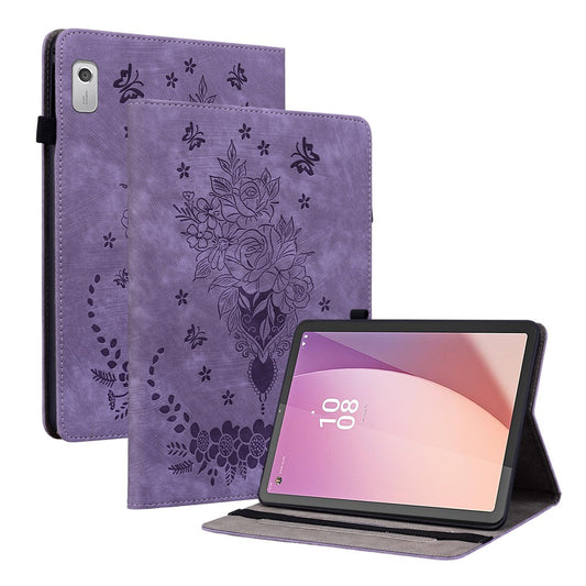 For Lenovo Tab M9 Stand Card Slots Tablet Case Imprinted PU Leather Protective Cover - Purple