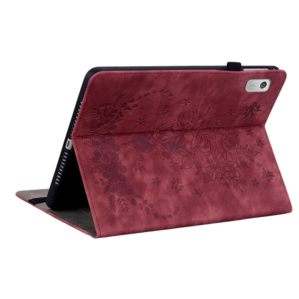 For Lenovo Tab M9 Stand Card Slots Tablet Case Imprinted PU Leather Protective Cover - Red