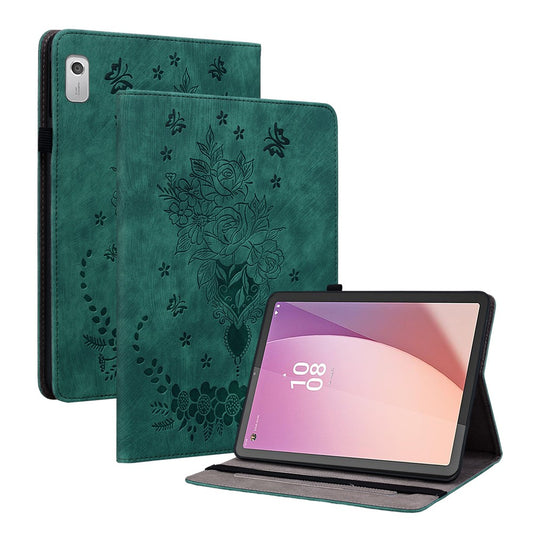 For Lenovo Tab M9 Stand Card Slots Tablet Case Imprinted PU Leather Protective Cover - Green