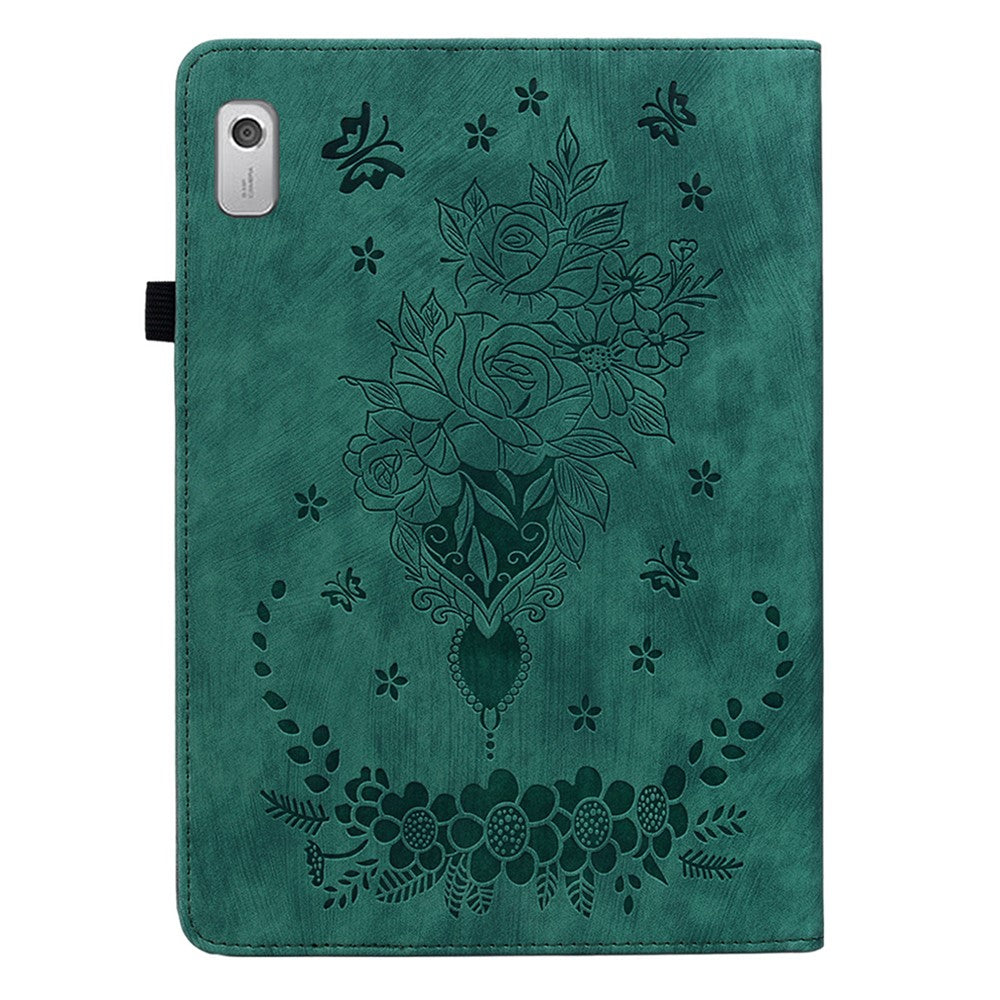 For Lenovo Tab M9 Stand Card Slots Tablet Case Imprinted PU Leather Protective Cover - Green