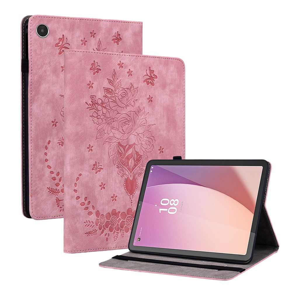 For Lenovo Tab M8 (4th Gen) 2024 TB-301XU / M8 (4th Gen) 2023 TB-300FU Stand Tablet Case Imprinted PU Leather Card Holder Tablet Cover - Pink