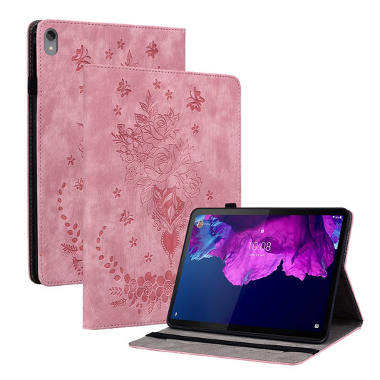 For Lenovo Tab P11 TB-J606F Anti-scratch Imprinted PU Leather Case Stand Tablet Cover with Pen Holder - Pink