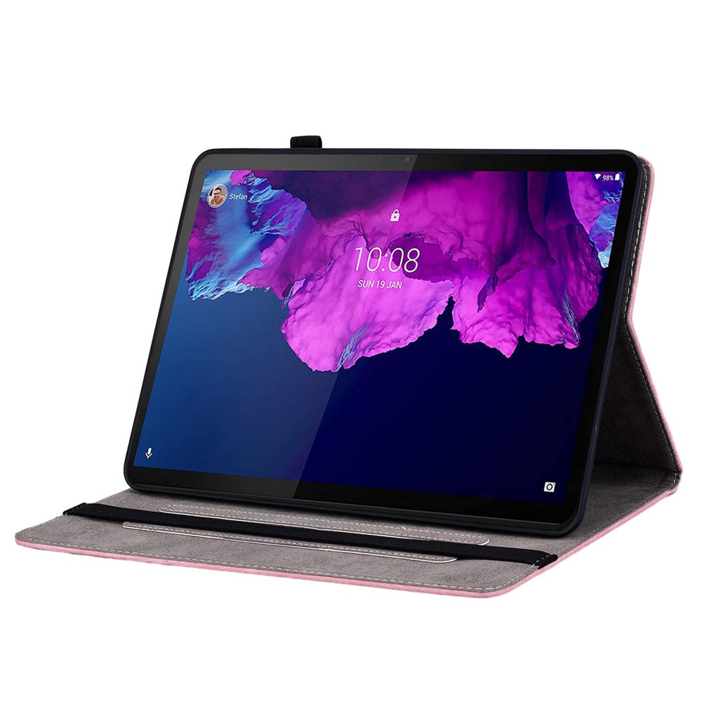 For Lenovo Tab P11 TB-J606F Anti-scratch Imprinted PU Leather Case Stand Tablet Cover with Pen Holder - Pink