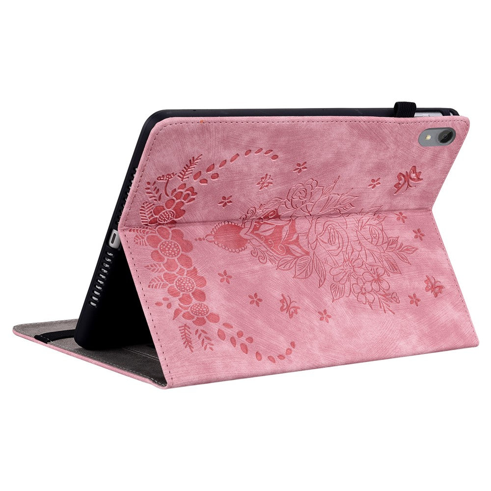 For Lenovo Tab P11 TB-J606F Anti-scratch Imprinted PU Leather Case Stand Tablet Cover with Pen Holder - Pink