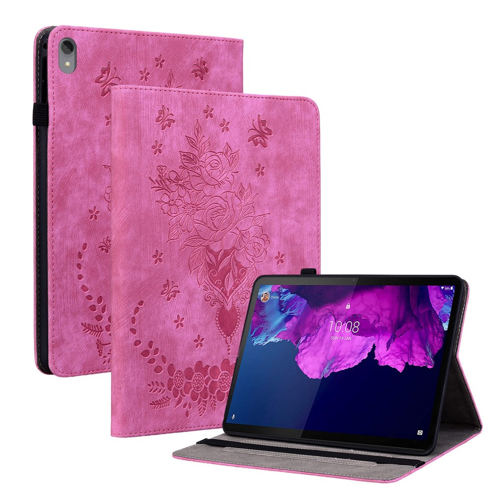 For Lenovo Tab P11 TB-J606F Anti-scratch Imprinted PU Leather Case Stand Tablet Cover with Pen Holder - Rose