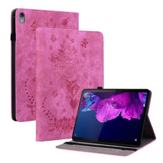 For Lenovo Tab P11 TB-J606F Anti-scratch Imprinted PU Leather Case Stand Tablet Cover with Pen Holder - Rose