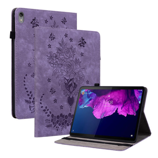 For Lenovo Tab P11 TB-J606F Anti-scratch Imprinted PU Leather Case Stand Tablet Cover with Pen Holder - Purple