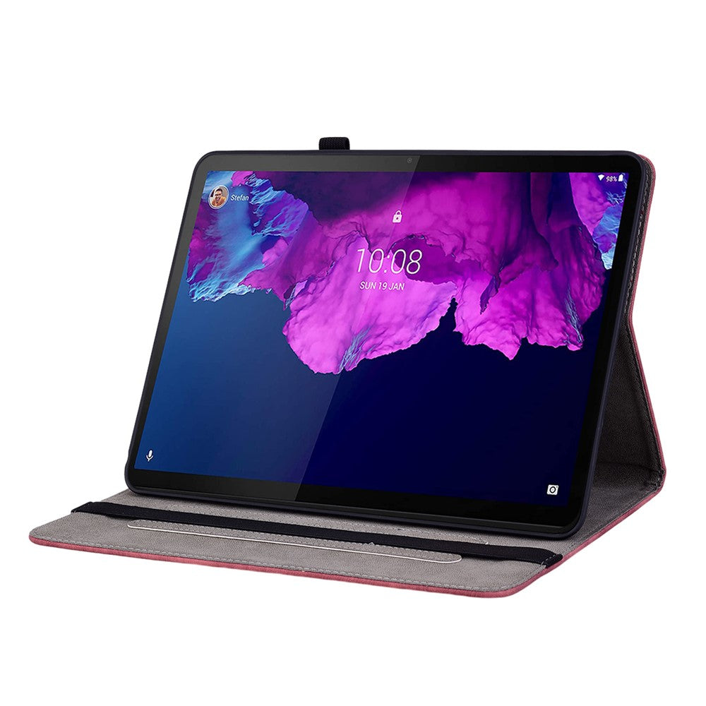 For Lenovo Tab P11 TB-J606F Anti-scratch Imprinted PU Leather Case Stand Tablet Cover with Pen Holder - Red