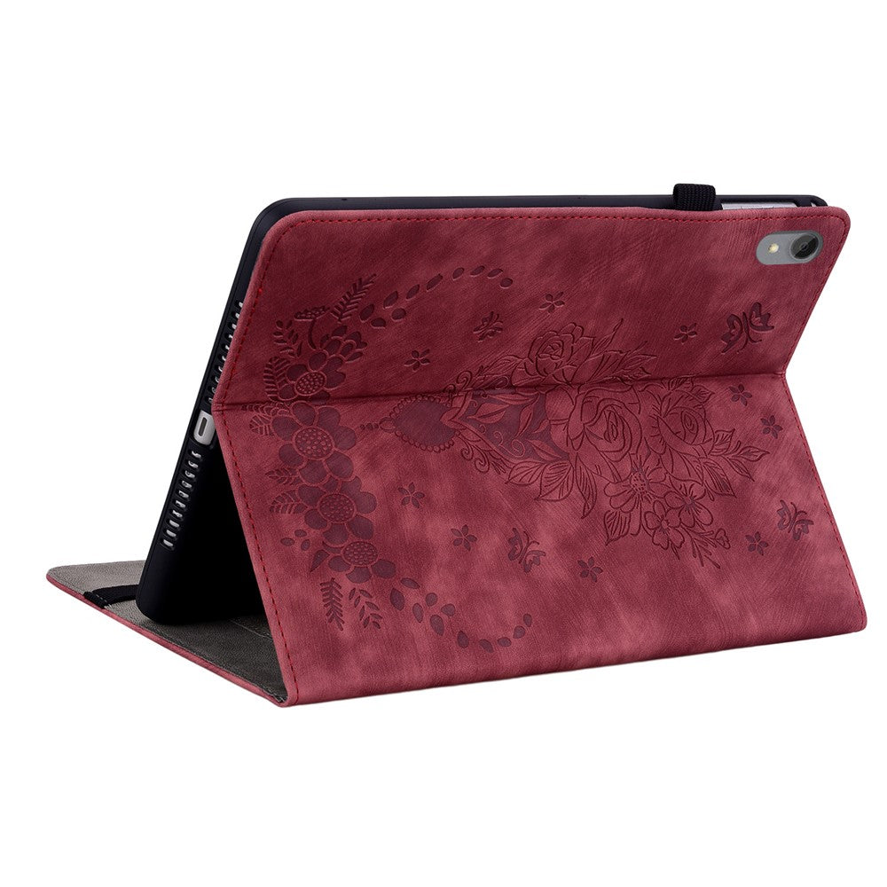 For Lenovo Tab P11 TB-J606F Anti-scratch Imprinted PU Leather Case Stand Tablet Cover with Pen Holder - Red