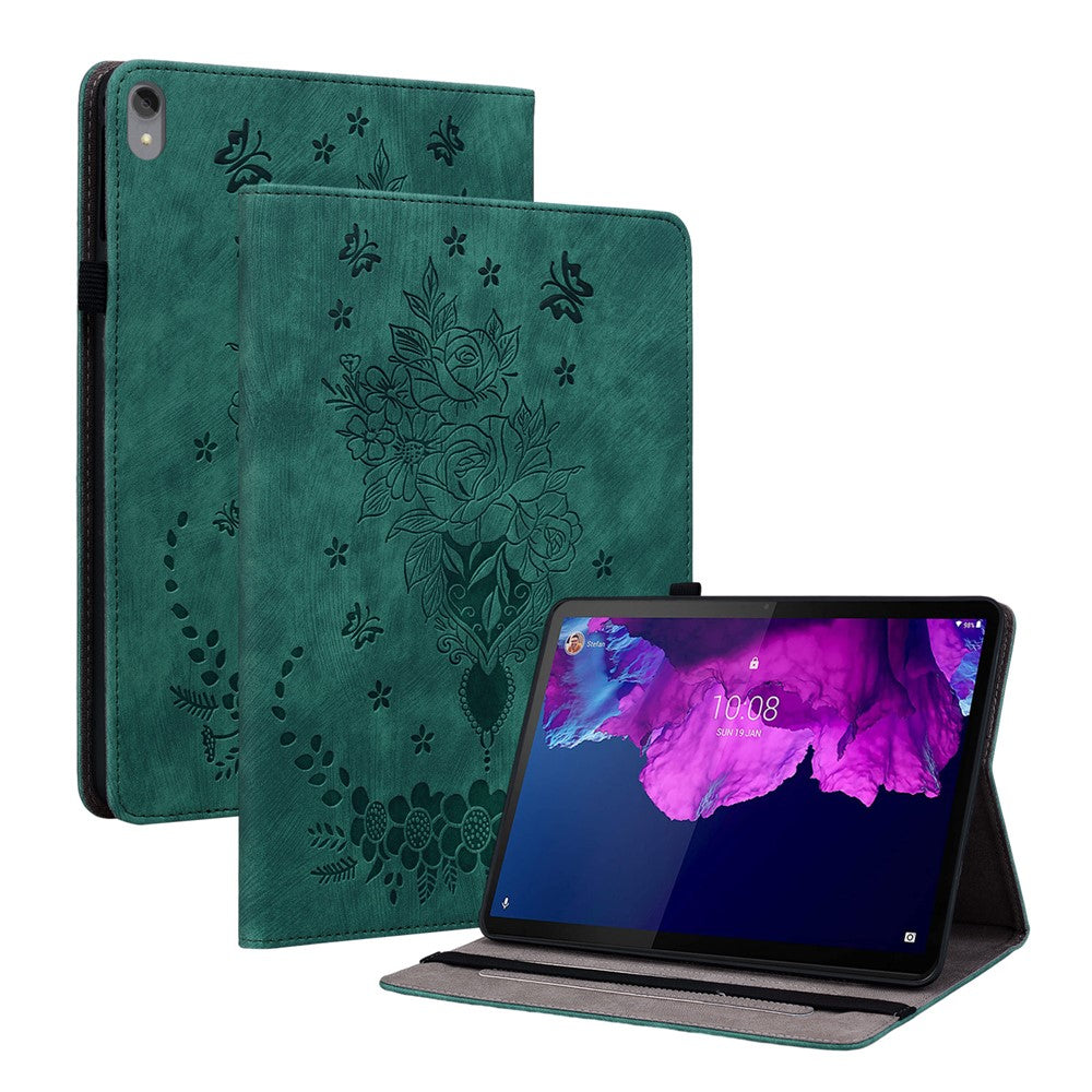 For Lenovo Tab P11 TB-J606F Anti-scratch Imprinted PU Leather Case Stand Tablet Cover with Pen Holder - Green