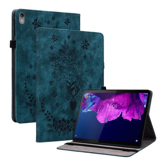 For Lenovo Tab P11 TB-J606F Anti-scratch Imprinted PU Leather Case Stand Tablet Cover with Pen Holder - Blue