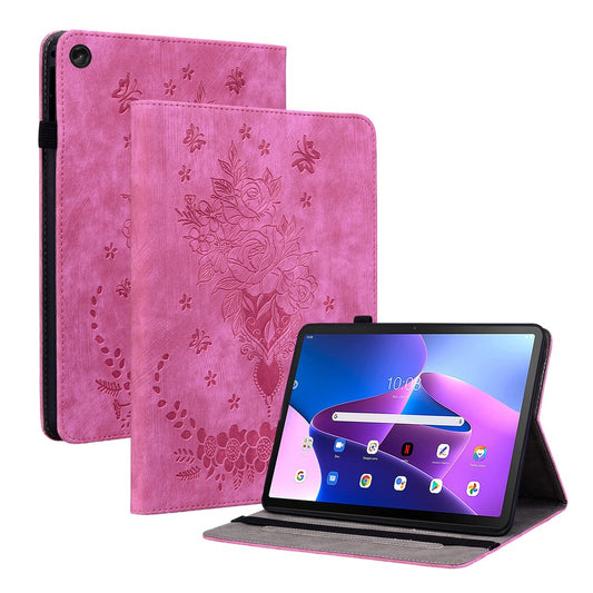 For Lenovo Tab M10 Plus (3rd Gen) / Xiaoxin Pad 2022 10.6 inch PU Leather Case Imprinted Design Stand Tablet Cover - Rose