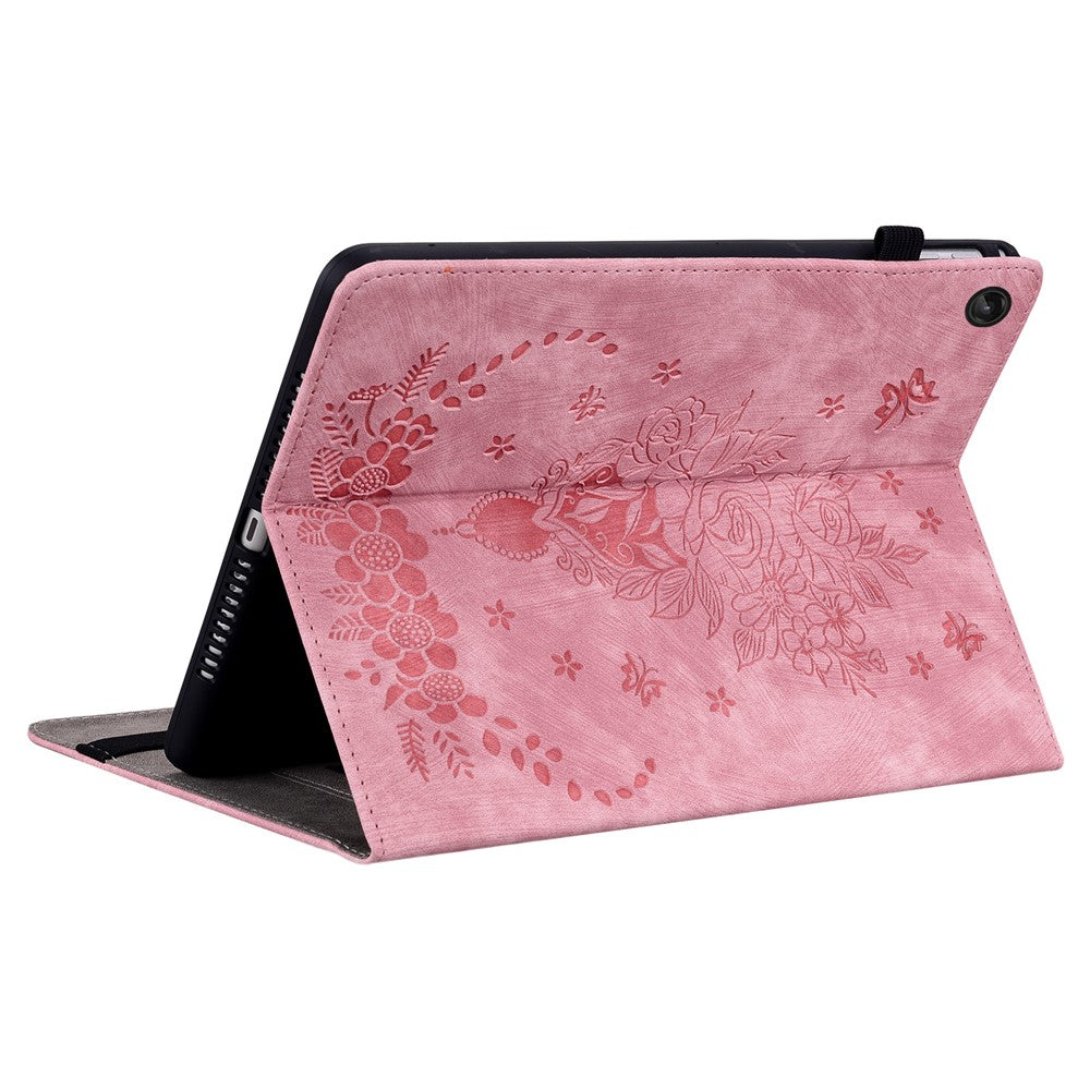 For Lenovo Tab M10 (Gen 3) Shockproof PU Leather Case Imprinted Design Stand Tablet Cover with Pen Holder - Pink