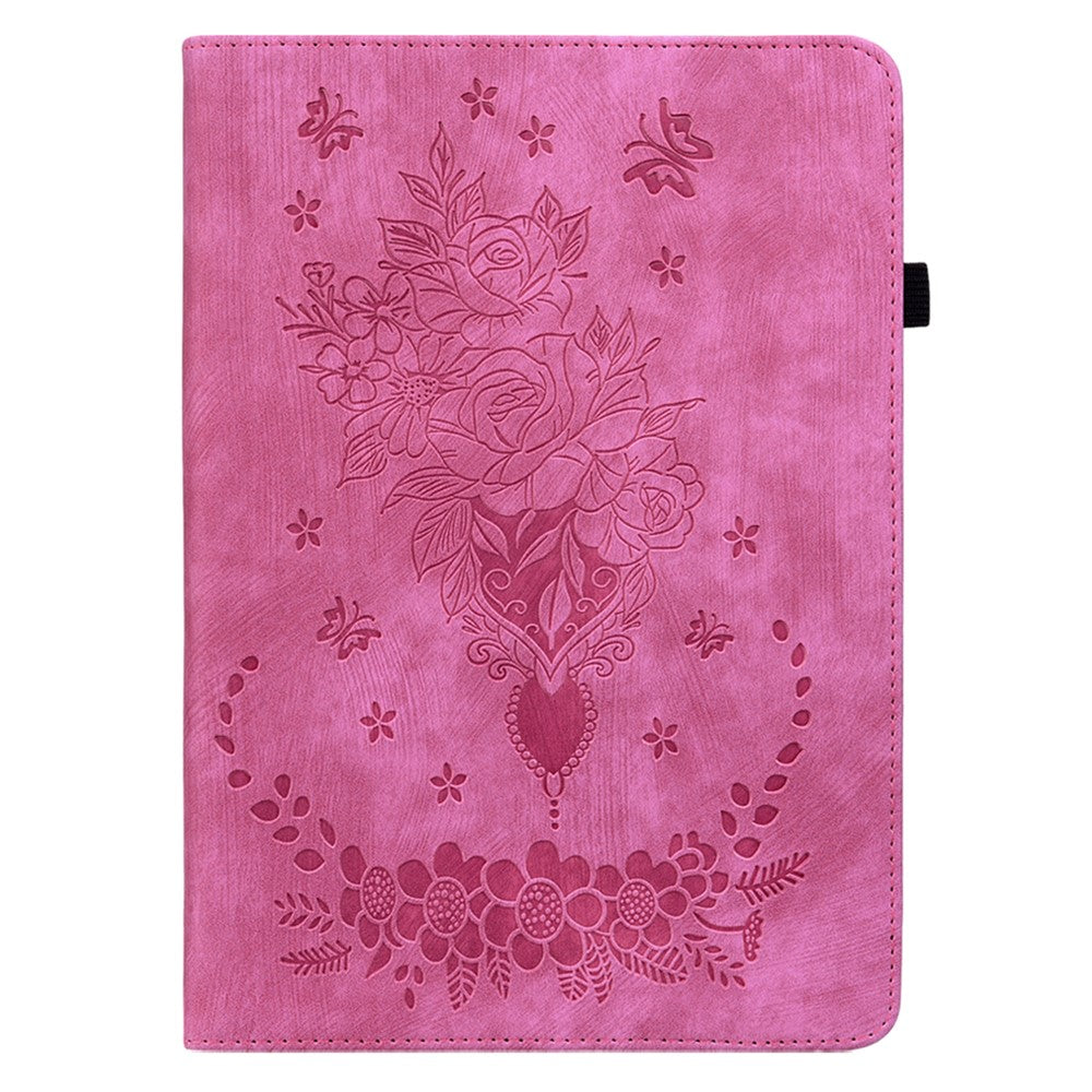 For Lenovo Tab M10 (Gen 3) Shockproof PU Leather Case Imprinted Design Stand Tablet Cover with Pen Holder - Rose