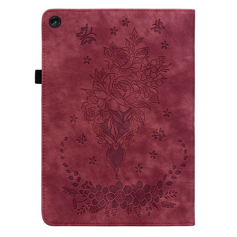 For Lenovo Tab M10 (Gen 3) Shockproof PU Leather Case Imprinted Design Stand Tablet Cover with Pen Holder - Red