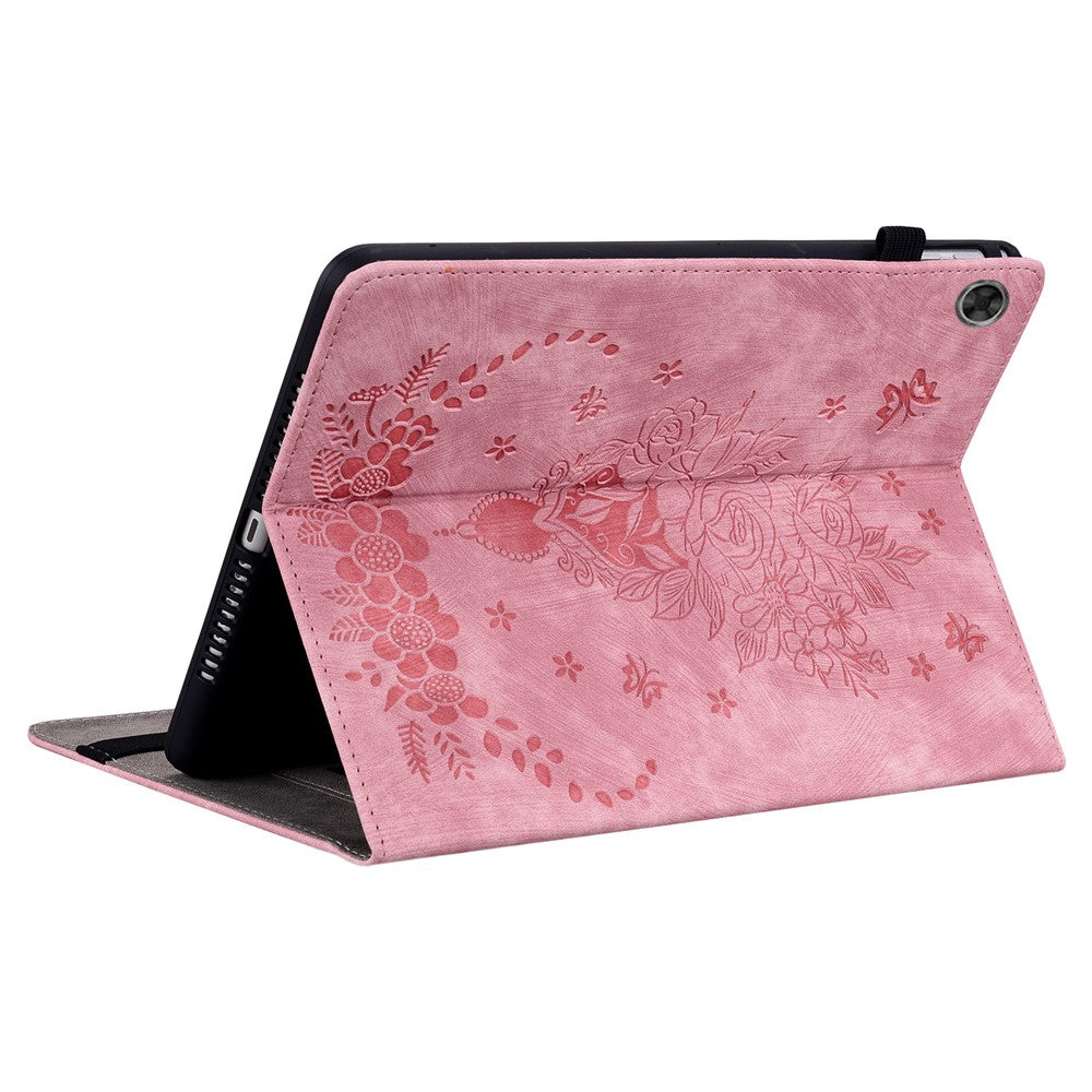 PU Leather Case for Lenovo Tab M7 (3rd Gen) Anti-drop Imprinted Tablet Stand Cover with Pen Holder - Pink