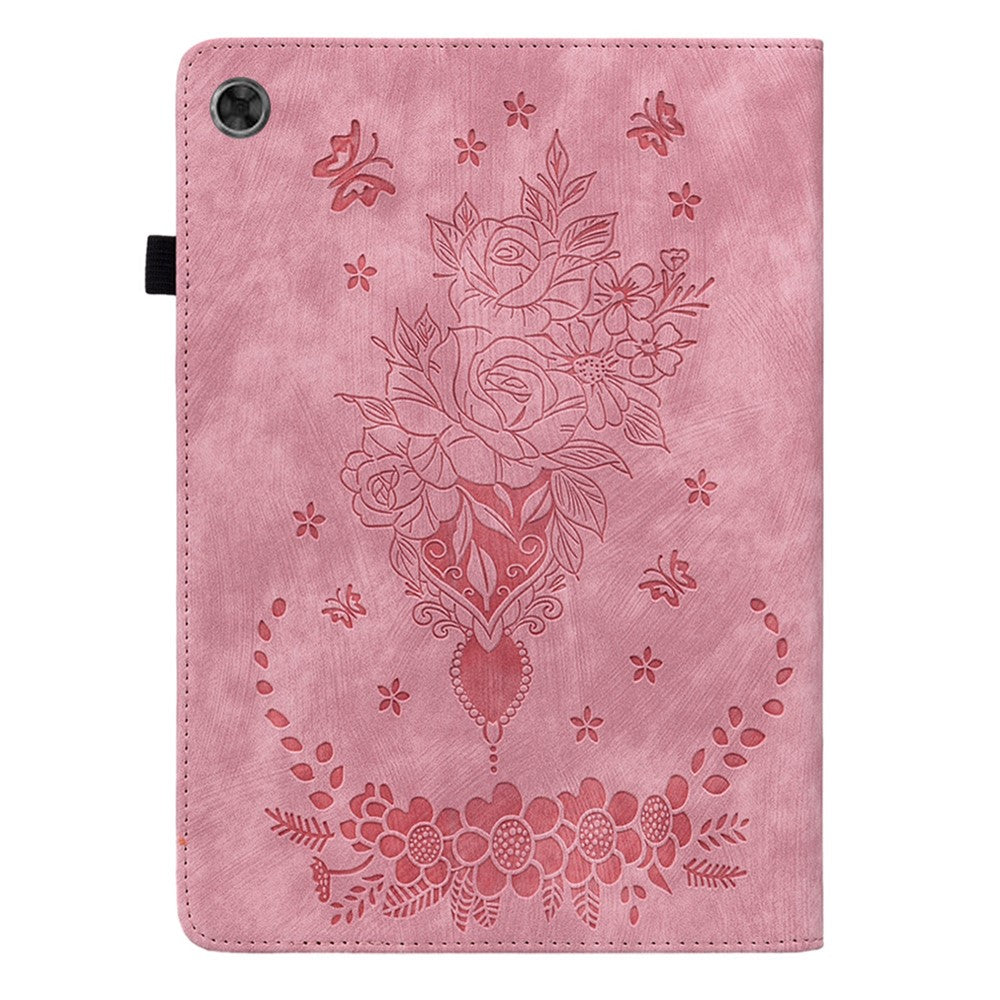 PU Leather Case for Lenovo Tab M7 (3rd Gen) Anti-drop Imprinted Tablet Stand Cover with Pen Holder - Pink