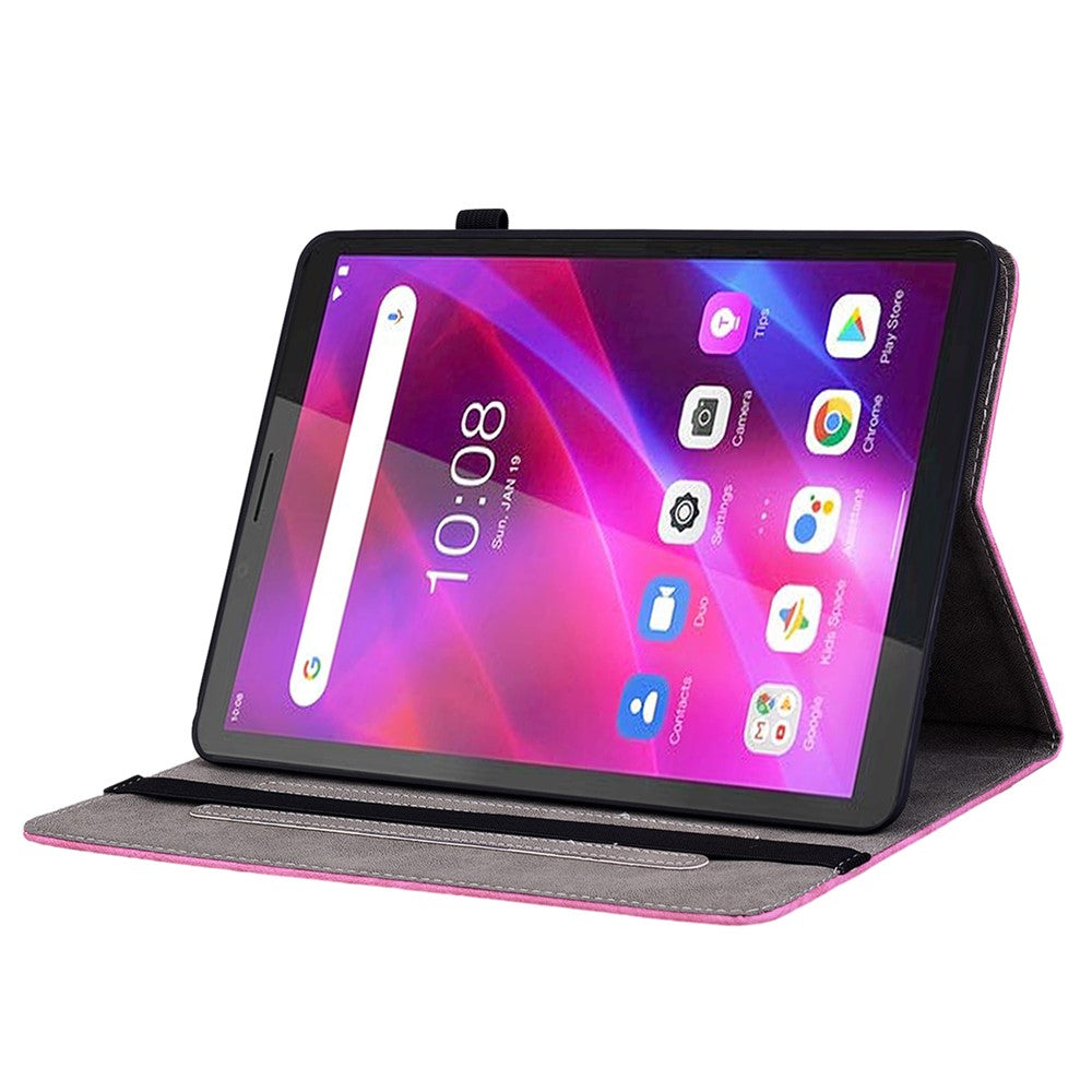 PU Leather Case for Lenovo Tab M7 (3rd Gen) Anti-drop Imprinted Tablet Stand Cover with Pen Holder - Rose