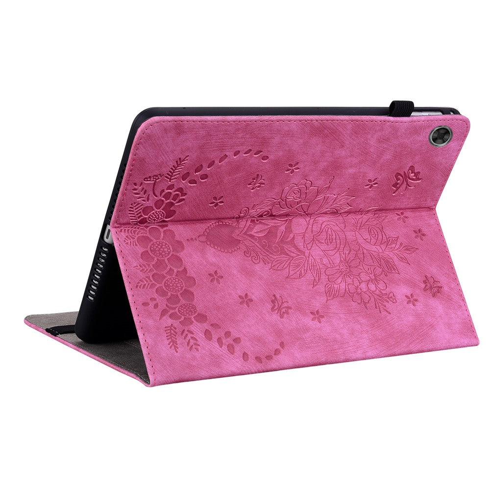 PU Leather Case for Lenovo Tab M7 (3rd Gen) Anti-drop Imprinted Tablet Stand Cover with Pen Holder - Rose