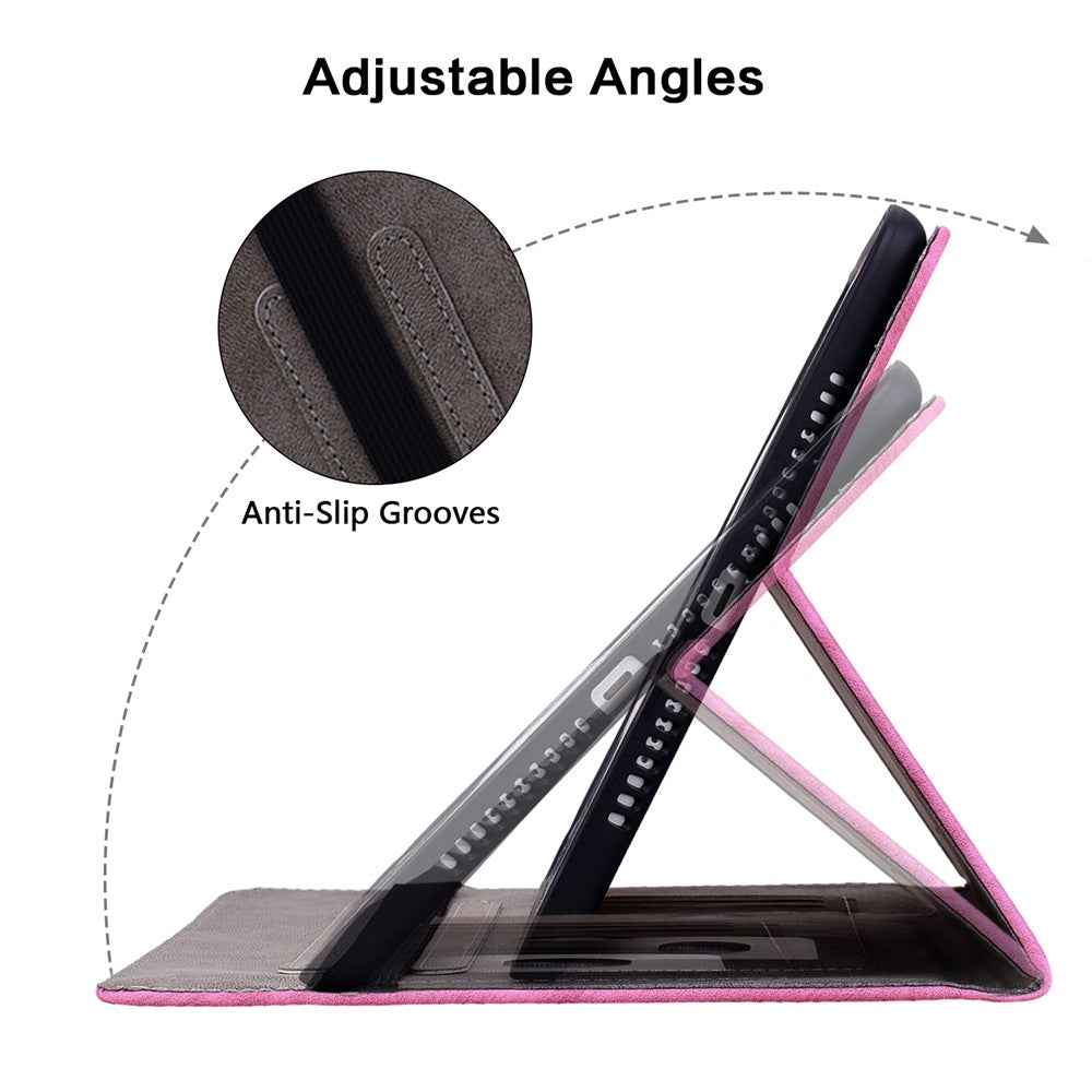 PU Leather Case for Lenovo Tab M7 (3rd Gen) Anti-drop Imprinted Tablet Stand Cover with Pen Holder - Rose