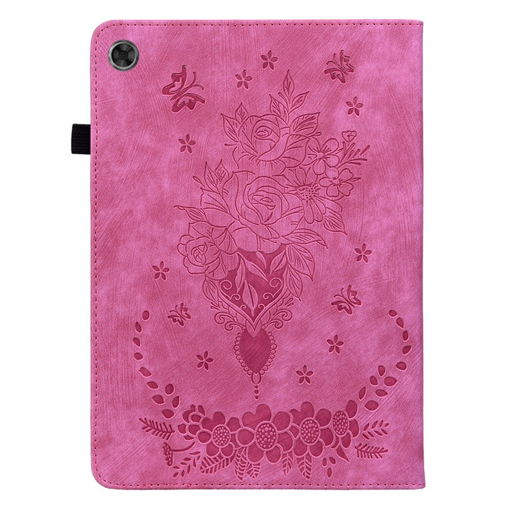PU Leather Case for Lenovo Tab M7 (3rd Gen) Anti-drop Imprinted Tablet Stand Cover with Pen Holder - Rose