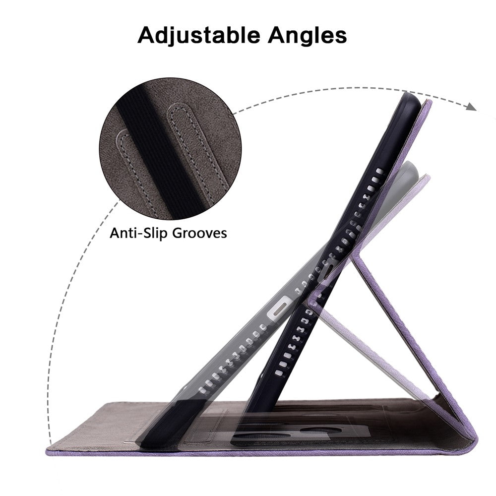 PU Leather Case for Lenovo Tab M7 (3rd Gen) Anti-drop Imprinted Tablet Stand Cover with Pen Holder - Purple