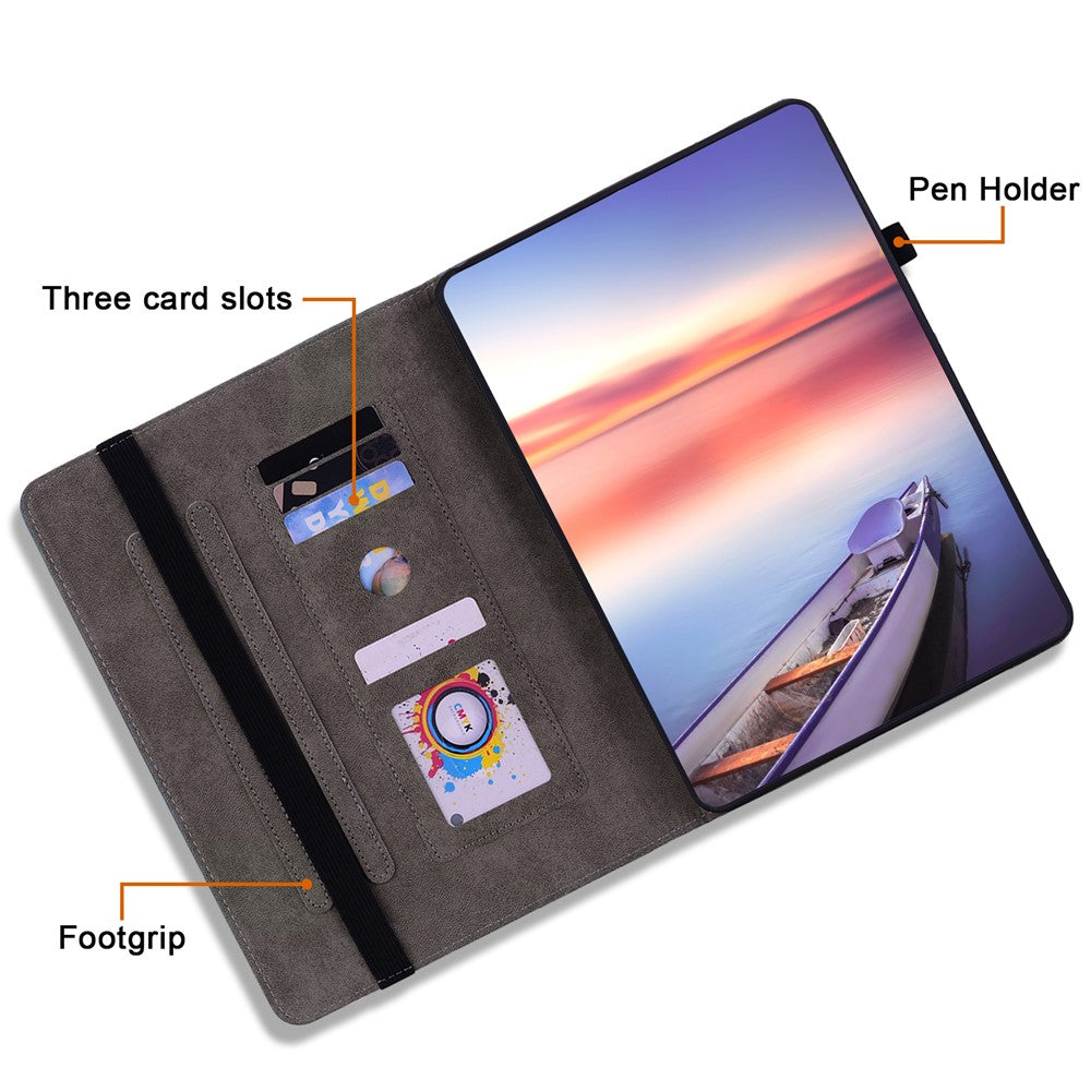 PU Leather Case for Lenovo Tab M7 (3rd Gen) Anti-drop Imprinted Tablet Stand Cover with Pen Holder - Purple