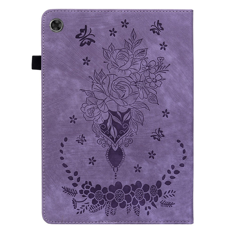 PU Leather Case for Lenovo Tab M7 (3rd Gen) Anti-drop Imprinted Tablet Stand Cover with Pen Holder - Purple