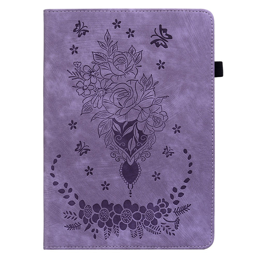 PU Leather Case for Lenovo Tab M7 (3rd Gen) Anti-drop Imprinted Tablet Stand Cover with Pen Holder - Purple