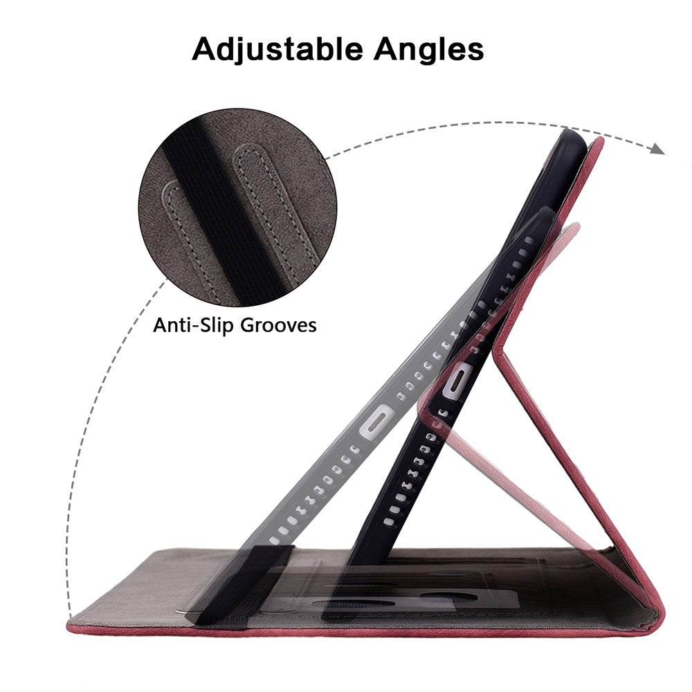 PU Leather Case for Lenovo Tab M7 (3rd Gen) Anti-drop Imprinted Tablet Stand Cover with Pen Holder - Red