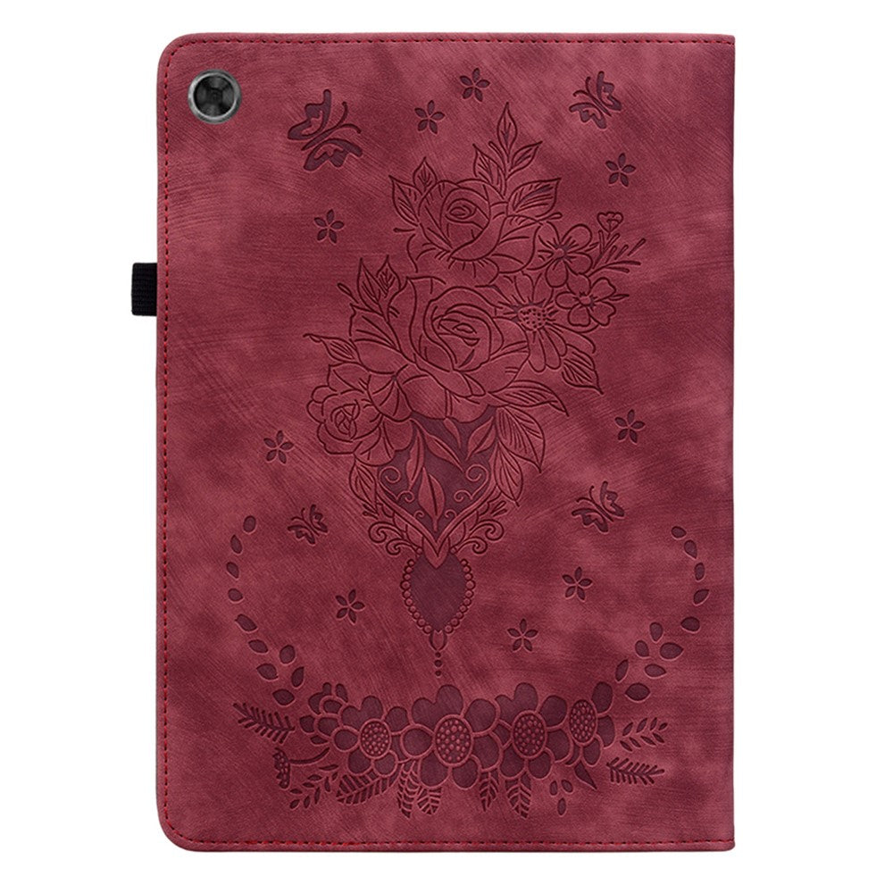 PU Leather Case for Lenovo Tab M7 (3rd Gen) Anti-drop Imprinted Tablet Stand Cover with Pen Holder - Red