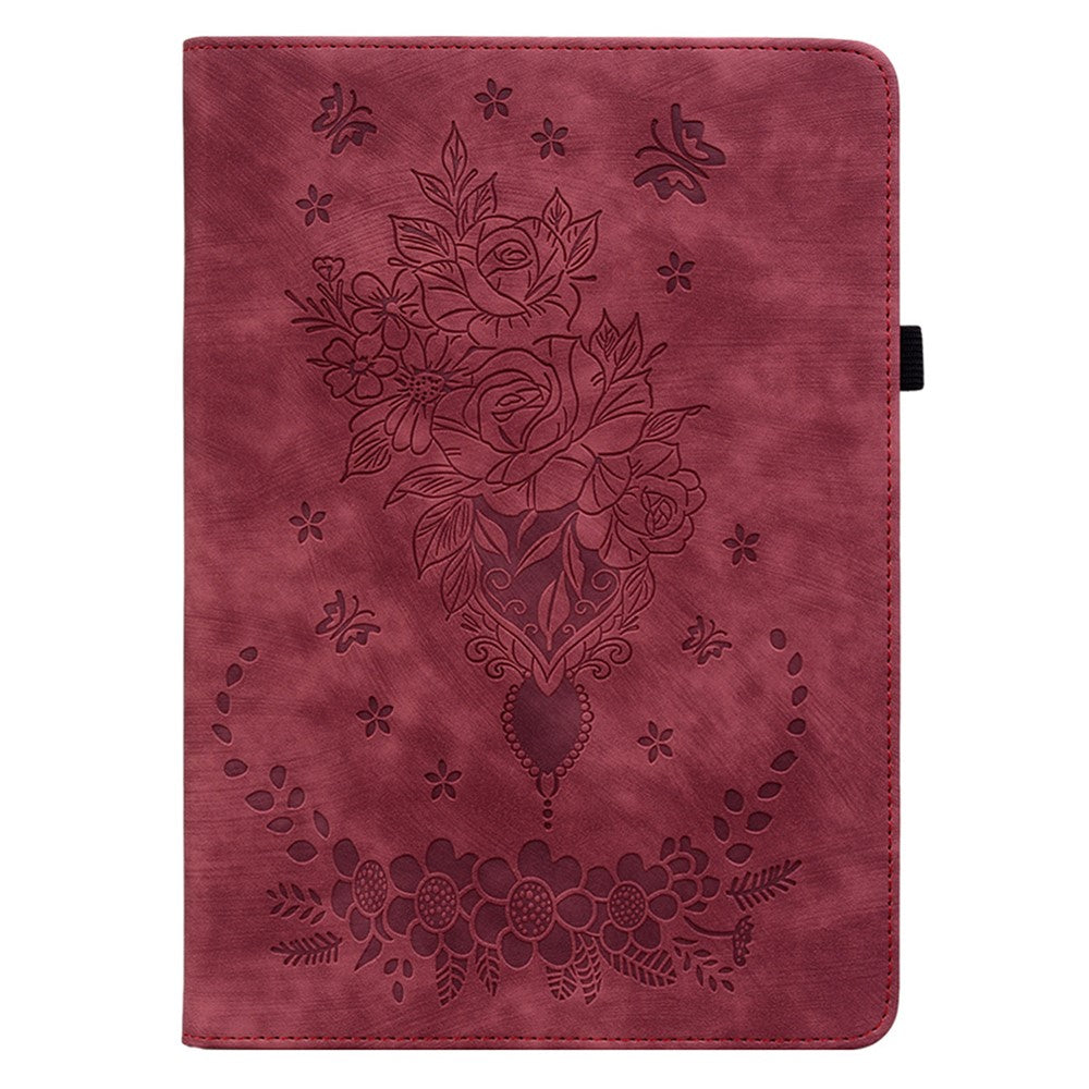 PU Leather Case for Lenovo Tab M7 (3rd Gen) Anti-drop Imprinted Tablet Stand Cover with Pen Holder - Red