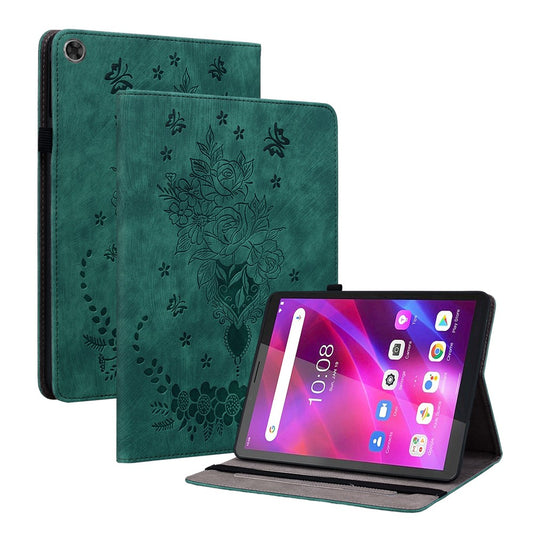 PU Leather Case for Lenovo Tab M7 (3rd Gen) Anti-drop Imprinted Tablet Stand Cover with Pen Holder - Green