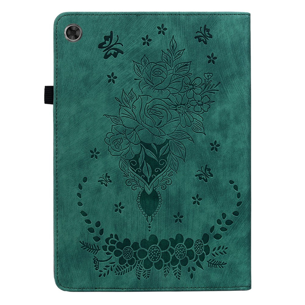 PU Leather Case for Lenovo Tab M7 (3rd Gen) Anti-drop Imprinted Tablet Stand Cover with Pen Holder - Green