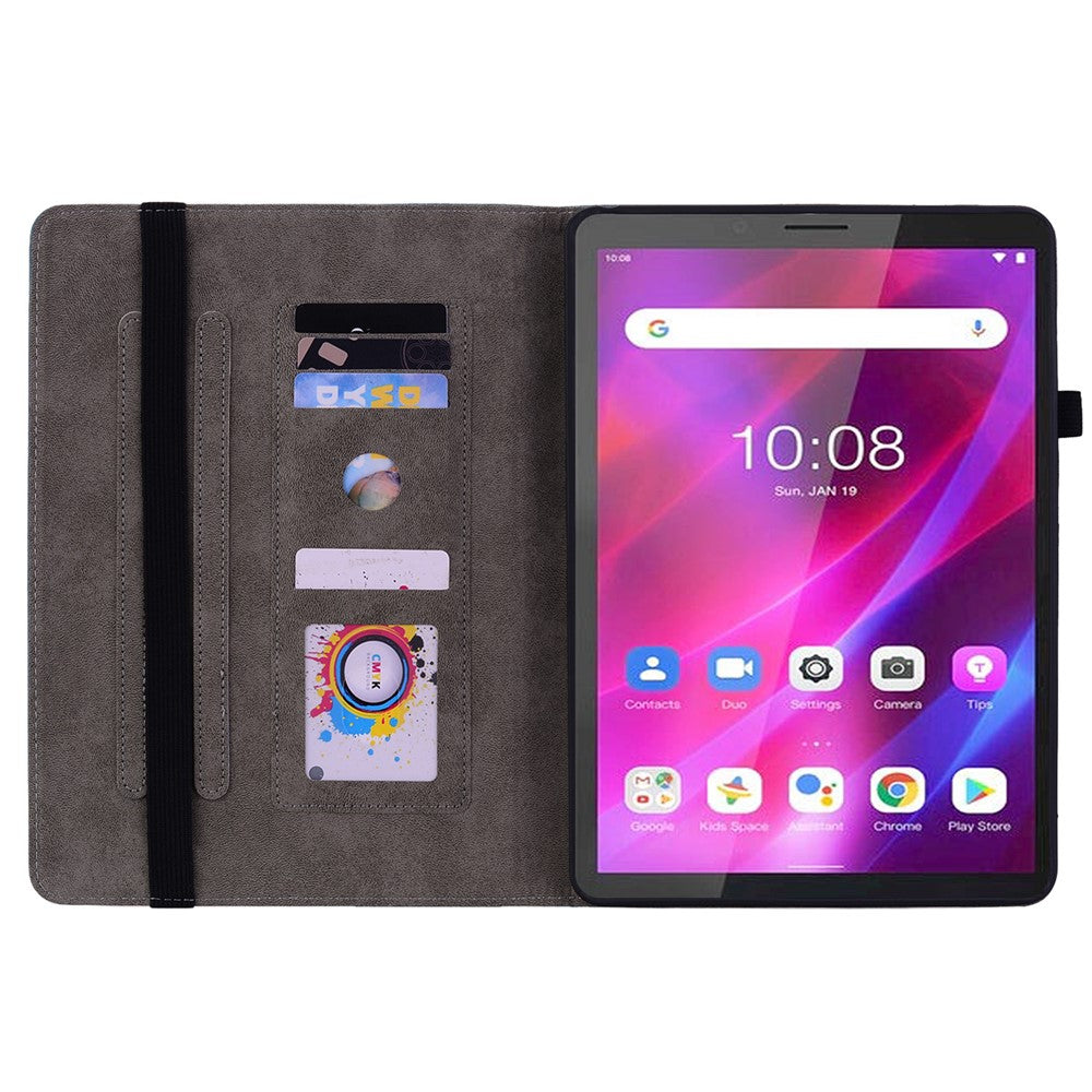 PU Leather Case for Lenovo Tab M7 (3rd Gen) Anti-drop Imprinted Tablet Stand Cover with Pen Holder - Blue