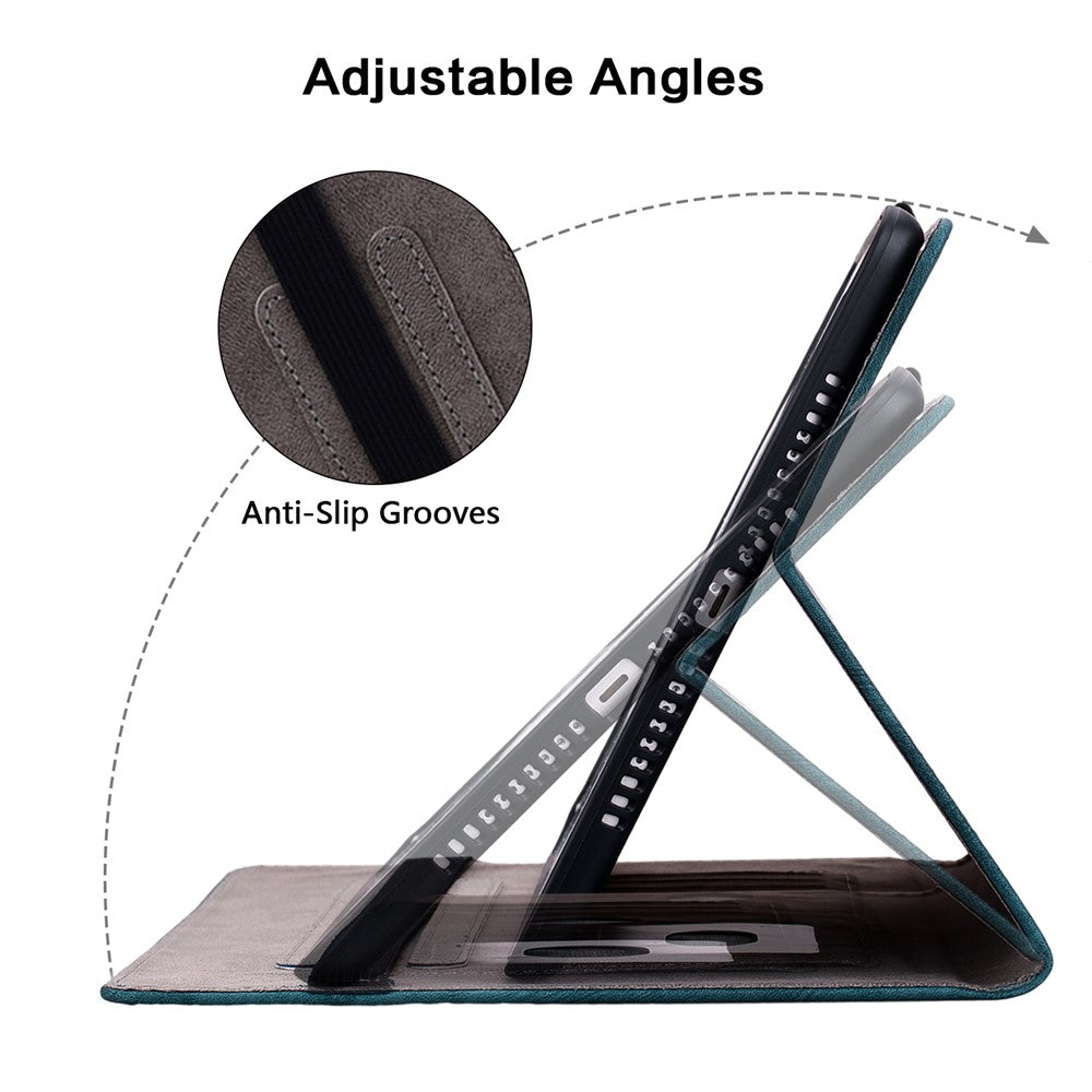 PU Leather Case for Lenovo Tab M7 (3rd Gen) Anti-drop Imprinted Tablet Stand Cover with Pen Holder - Blue