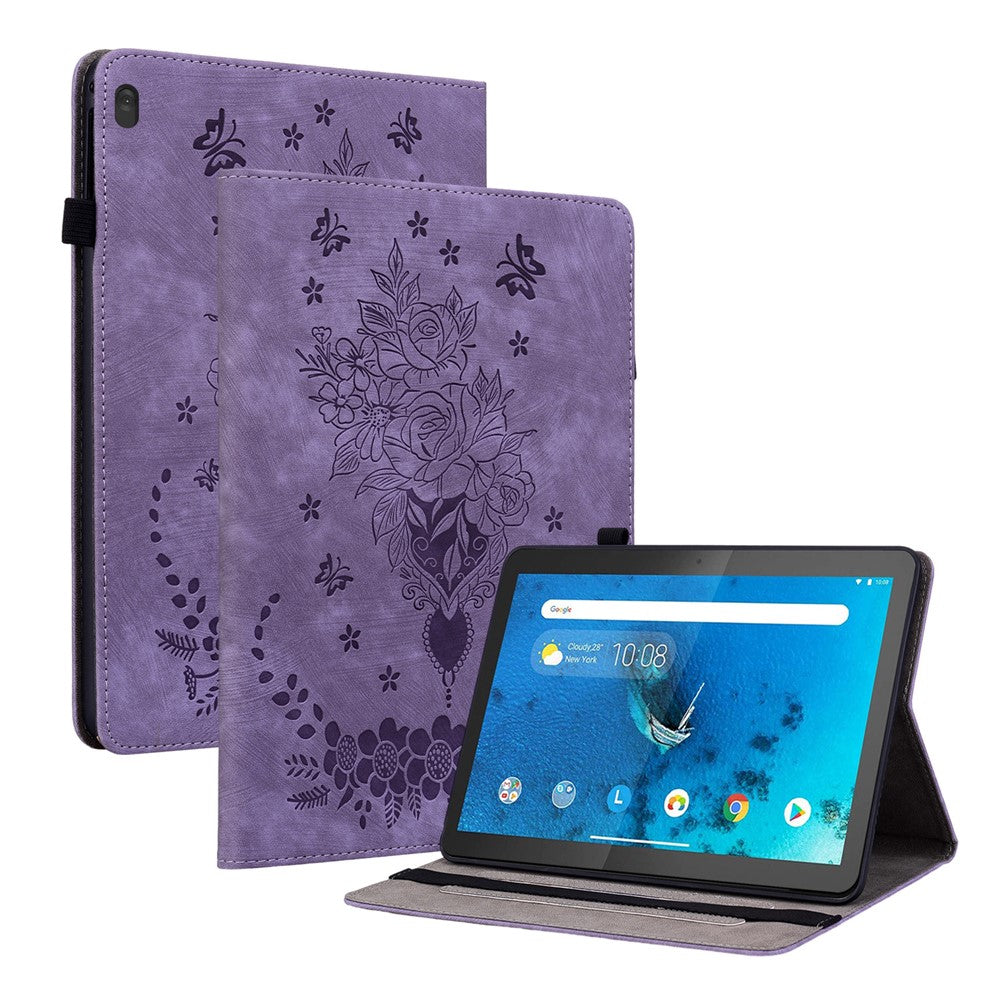 For Lenovo Tab M10 TB-X605L / TB-X605F / Tab M10 HD TB-X505F / TB-X505L Imprinted Stand Cover PU Leather Case - Purple