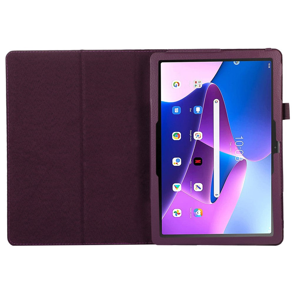 For Lenovo Tab M10 (Gen 3) Litchi Texture PU Leather Case Full Protection Stand Tablet Cover - Purple