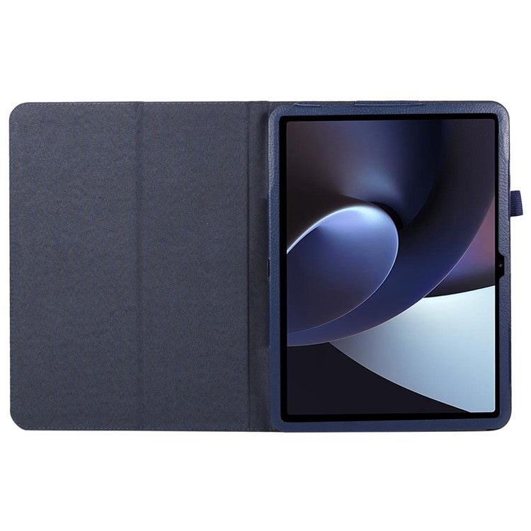 For OnePlus Pad PU Leather Tablet Case Litchi Texture Bi-fold Stand Tablet Cover - Dark Blue