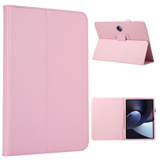 For OnePlus Pad PU Leather Tablet Case Litchi Texture Bi-fold Stand Tablet Cover - Pink